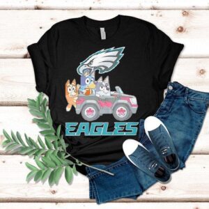 Bluey Characters Driving Philadelphia Eagles Logo Shirt Bluey Characters Driving Philadelphia Eagles Logo Shirt