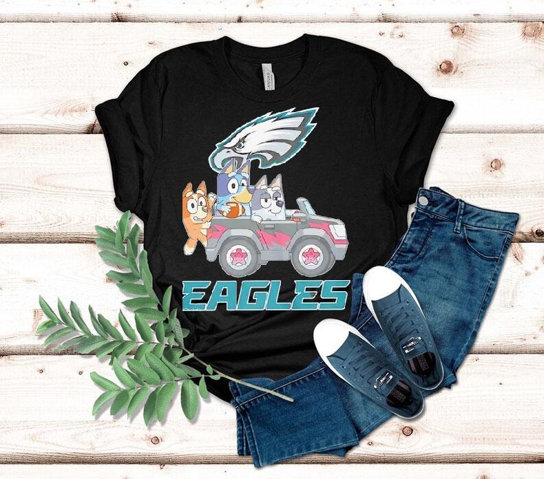 Bluey Characters Driving Philadelphia Eagles Logo Shirt Bluey Characters Driving Philadelphia Eagles Logo Shirt