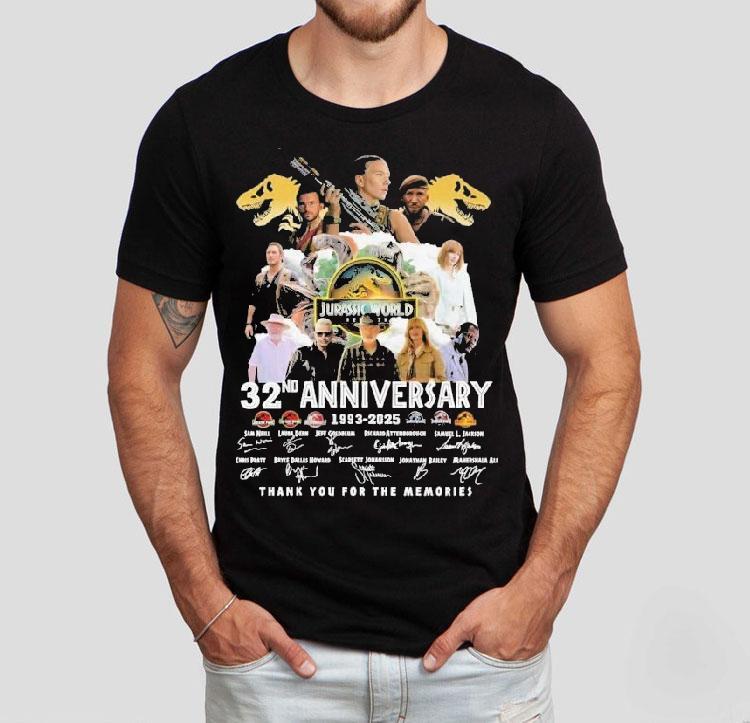Jurassic World 32nd Anniversary 1993-2025 Thank You For The Memories Signatures Shirt Jurassic World 32nd Anniversary 1993-2025 Thank You For The Memories Signatures Shirt