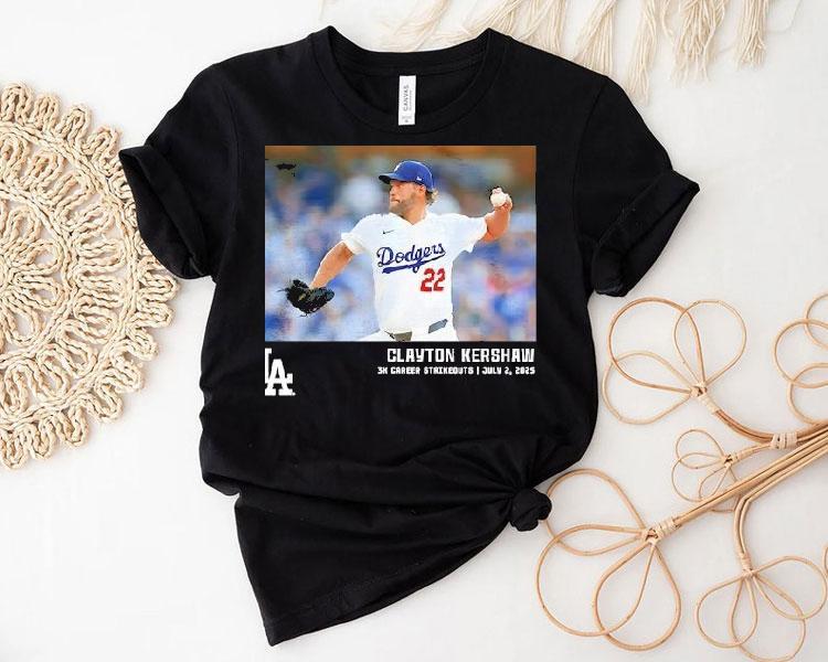 Los Angeles Dodgers Clayton Kershaw Black 3k Career Strikeouts Shirt Los Angeles Dodgers Clayton Kershaw Black 3k Career Strikeouts Shirt