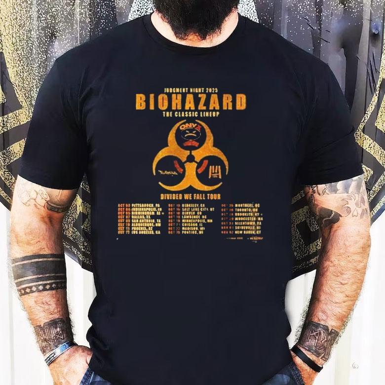 Biohazard X Onyx Divided We Fall Tour 2025 Dates Featuring The Classic Lineup In 30 Us Cities With Radioactive Logo Shirt Biohazard X Onyx Divided We Fall Tour 2025 Dates Featuring The Classic Lineup In 30 Us Cities With Radioactive Logo Shirt