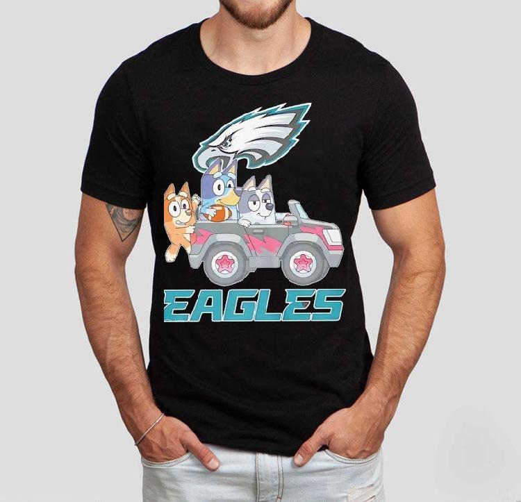 Bluey Characters Driving Philadelphia Eagles Logo Shirt Bluey Characters Driving Philadelphia Eagles Logo Shirt