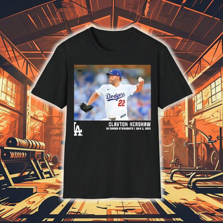 Los Angeles Dodgers Clayton Kershaw Black 3k Career Strikeouts Shirt Los Angeles Dodgers Clayton Kershaw Black 3k Career Strikeouts Shirt