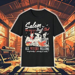 Salem Book Booze Bats Book Club All Witches Welcome Every Tuesday And Saturday In October Halloween Tshirt
