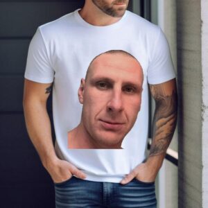 Tom Stewart Wearing Dan Gorringe Face Shirt 1 Tom Stewart Wearing Dan Gorringe Face Tshirt