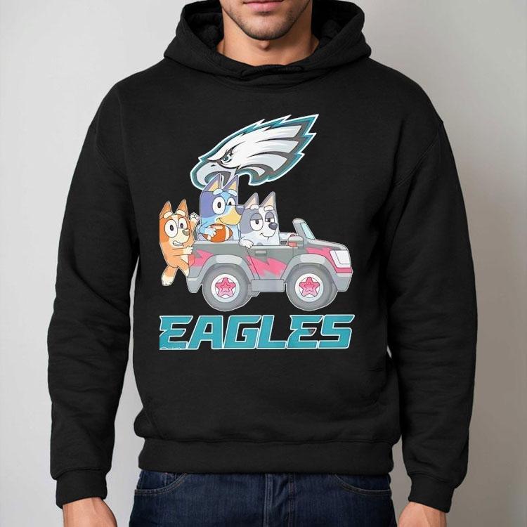 Bluey Characters Driving Philadelphia Eagles Logo Shirt Bluey Characters Driving Philadelphia Eagles Logo Shirt