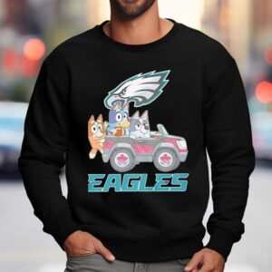 Bluey Characters Driving Philadelphia Eagles Logo Shirt 3 Bluey Characters Driving Philadelphia Eagles Logo Sweatshirt
