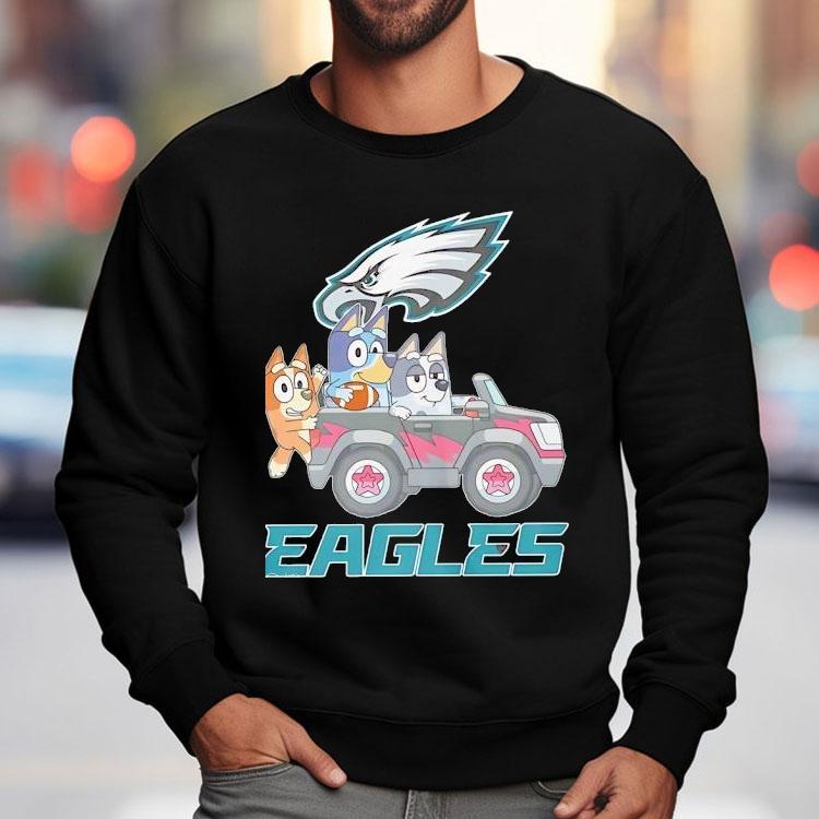 Bluey Characters Driving Philadelphia Eagles Logo Shirt Bluey Characters Driving Philadelphia Eagles Logo Shirt