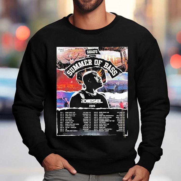 Dj Diesel Summer Of Bass Tour 2025 Dates With Shaquille O’neal Performing Live Worldwide Featuring Collage Festival Shirt Dj Diesel Summer Of Bass Tour 2025 Dates With Shaquille O’neal Performing Live Worldwide Featuring Collage Festival Shirt