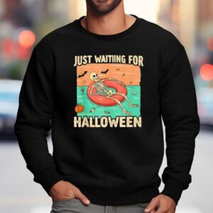 Just Waiting For Halloween Skeleton Pool Float Summerween Shirt 3 Just Waiting For Halloween Skeleton Pool Float Summerween Sweatshirt