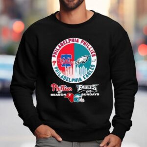 Philadelphia Phillies All Season And Philadelphia Eagles On Sundays Circle Logo Shirt 3 Philadelphia Phillies All Season And Philadelphia Eagles On Sundays Circle Logo Sweatshirt
