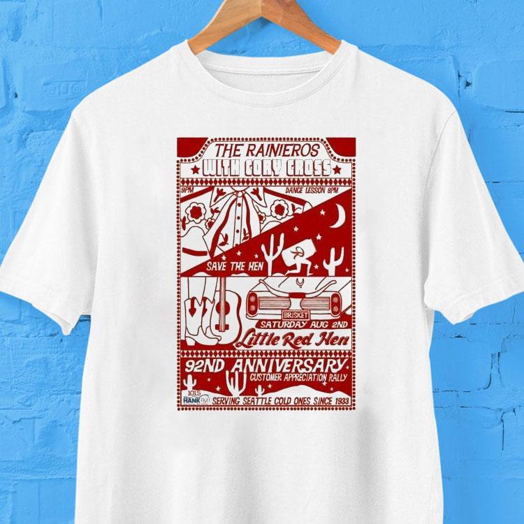 The Rainieros With Cory Cross Little Red Hen Seattle Music Aug 2 2025 Tour Shirt The Rainieros With Cory Cross Little Red Hen Seattle Music Aug 2 2025 Tour Shirt
