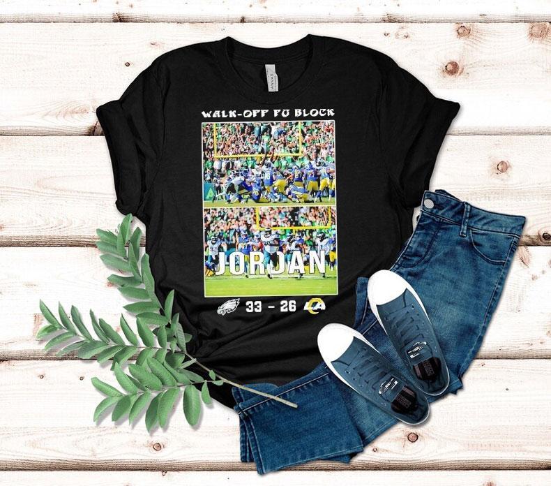 Walk-off Fg Block Jordan Philadelphia Eagles Vs Los Angeles Rams 33-26 Football Shirt Walk-off Fg Block Jordan Philadelphia Eagles Vs Los Angeles Rams 33-26 Football Shirt