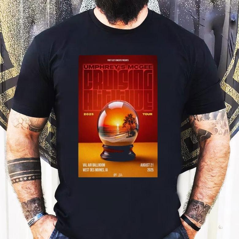Umphrey’s Mcgee Aug 21 2025 Tour West Des Moines Globe Shirt Umphrey’s Mcgee Aug 21 2025 Tour West Des Moines Globe Shirt