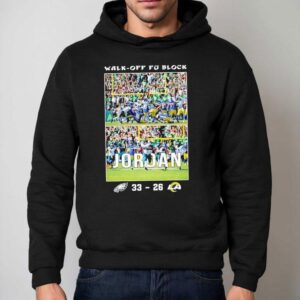 Walk-off Fg Block Jordan Philadelphia Eagles Vs Los Angeles Rams 33-26 Football Shirt 2 Walk Off Fg Block Jordan Philadelphia Eagles Vs Los Angeles Rams Football Hoodie