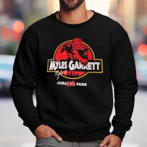Myles Garrett Cleveland Browns Signature Jurasack Park Style Jurassic Park Logo Sweatshirt