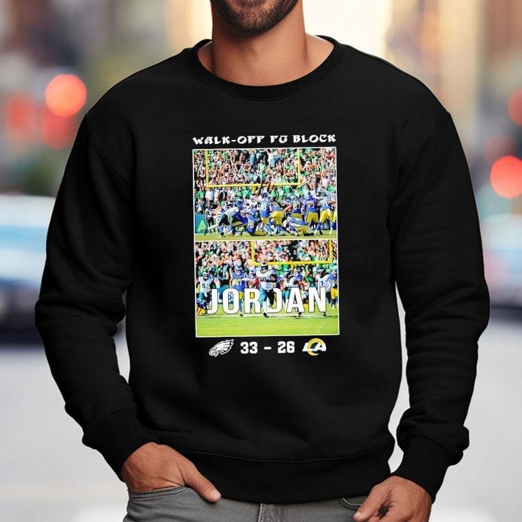 Walk-off Fg Block Jordan Philadelphia Eagles Vs Los Angeles Rams 33-26 Football Shirt Walk-off Fg Block Jordan Philadelphia Eagles Vs Los Angeles Rams 33-26 Football Shirt