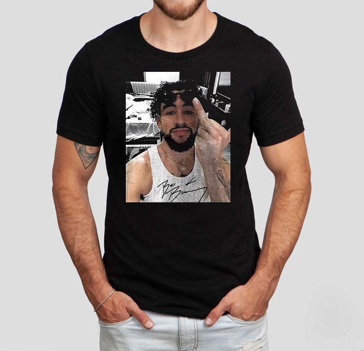 Bad Bunny Middle Finger Photo Signature Shirt Bad Bunny Middle Finger Photo Signature Shirt