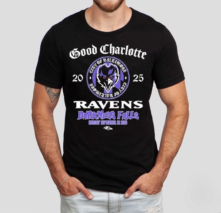 Baltimore Ravens X Good Charlotte Darkness Falls Game On Sep 22 2025 Shirt Baltimore Ravens X Good Charlotte Darkness Falls Game On Sep 22 2025 Shirt