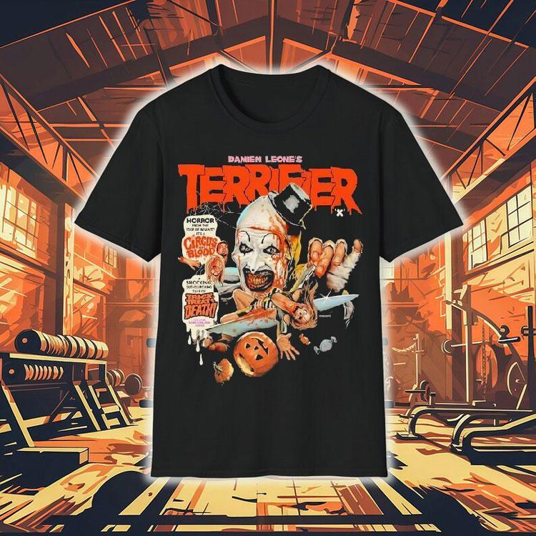 Damien Leone’s Terrifier X Horror From The Edge Of Insanity It’s A Circus Of Blood Trick Or Treat Death Shirt Damien Leone’s Terrifier X Horror From The Edge Of Insanity It’s A Circus Of Blood Trick Or Treat Death Shirt