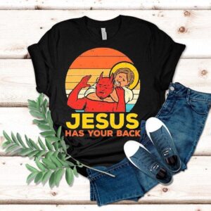 Jesus Has Your Back Santa Devil Vintage Graphic Shirt