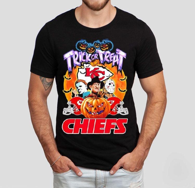 Kansas City Chiefs Michael Myers Freddy Krueger Jason Voorhees Trick Or Treat Halloween Logo Shirt Kansas City Chiefs Michael Myers Freddy Krueger Jason Voorhees Trick Or Treat Halloween Logo Shirt