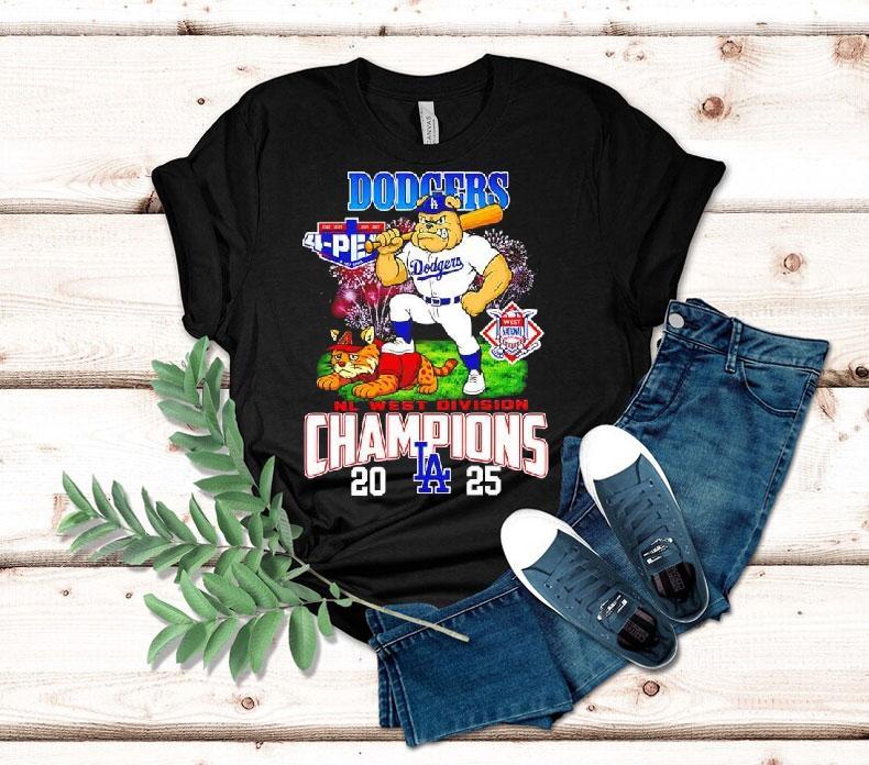 Los Angeles Dodgers 2025 Nl West Division Champions Mascots Bulldog And A Cat Shirt Los Angeles Dodgers 2025 Nl West Division Champions Mascots Bulldog And A Cat Shirt
