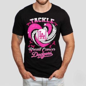 Los Angeles Dodgers Breast Cancer Awareness Tackle Heart Shirt