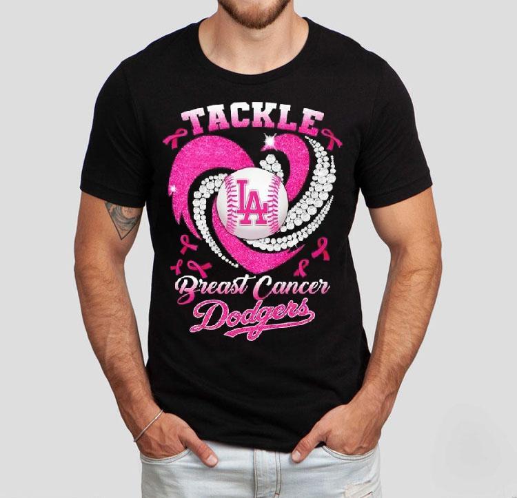 Los Angeles Dodgers Breast Cancer Awareness Tackle Heart Shirt Los Angeles Dodgers Breast Cancer Awareness Tackle Heart Shirt
