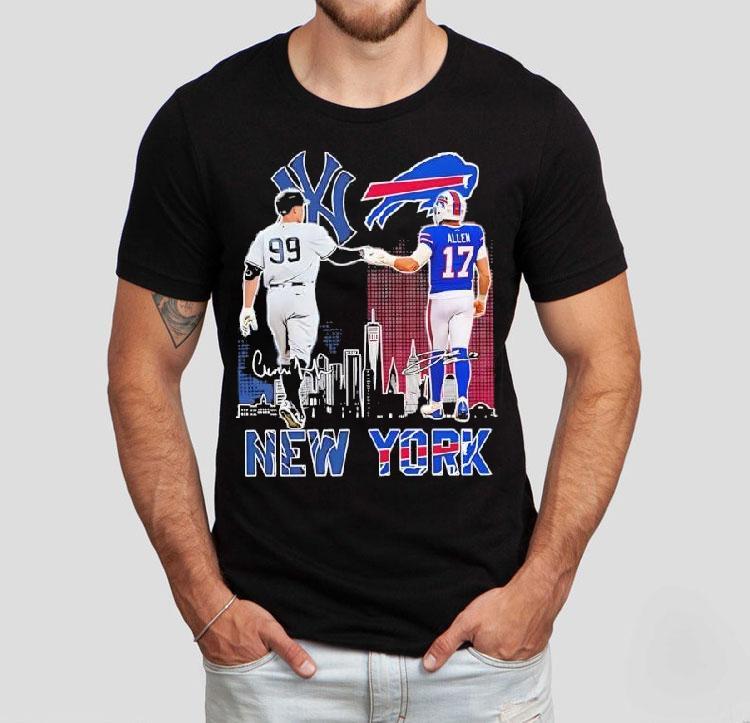 New York Yankees Aaron Judge Buffalo Bills Josh Allen Featuring Signatures Shirt New York Yankees Aaron Judge Buffalo Bills Josh Allen Featuring Signatures Shirt