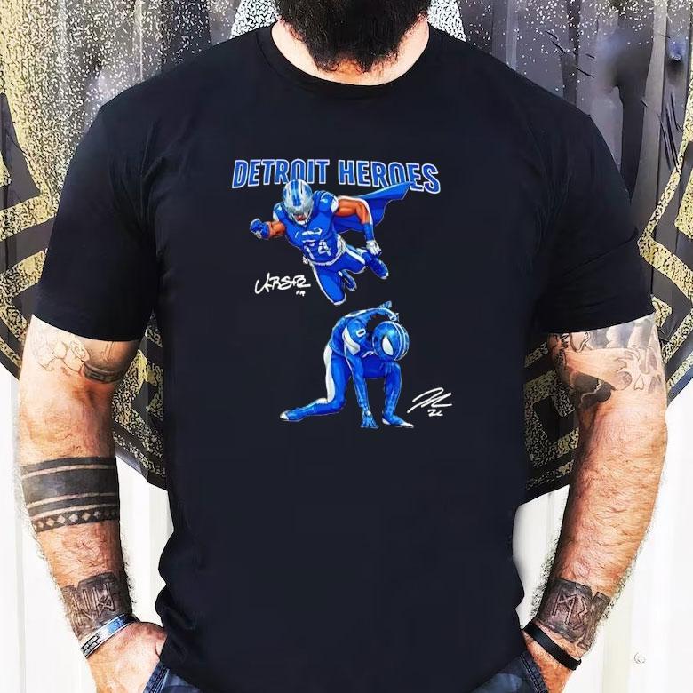 Amon-ra St Brown Detroit Lions Heroes Signature Shirt Amon-ra St Brown Detroit Lions Heroes Signature Shirt