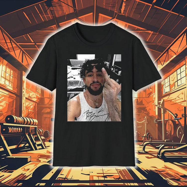 Bad Bunny Middle Finger Photo Signature Shirt Bad Bunny Middle Finger Photo Signature Shirt