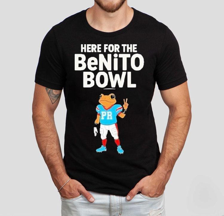 Bad Bunny X The Benito Football Here For The Benito Bowl 2025 Mascot Shirt Bad Bunny X The Benito Football Here For The Benito Bowl 2025 Mascot Shirt