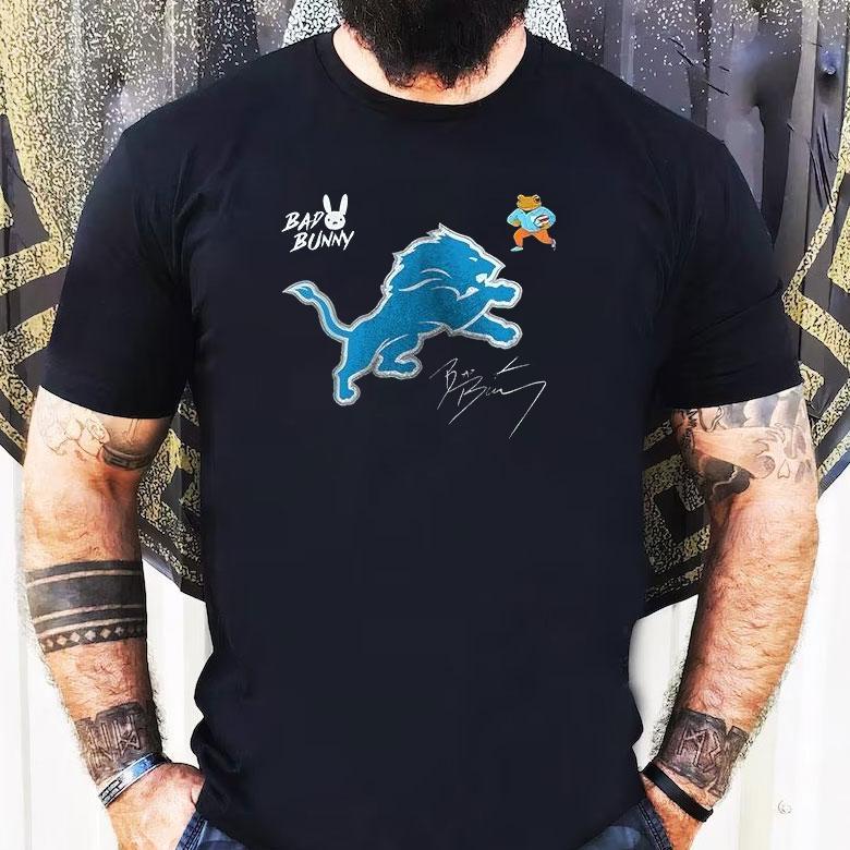 Detroit Lions Bad Bunny 2026 Super Bowl Lx Benito Signature Mascot Shirt Detroit Lions Bad Bunny 2026 Super Bowl Lx Benito Signature Mascot Shirt