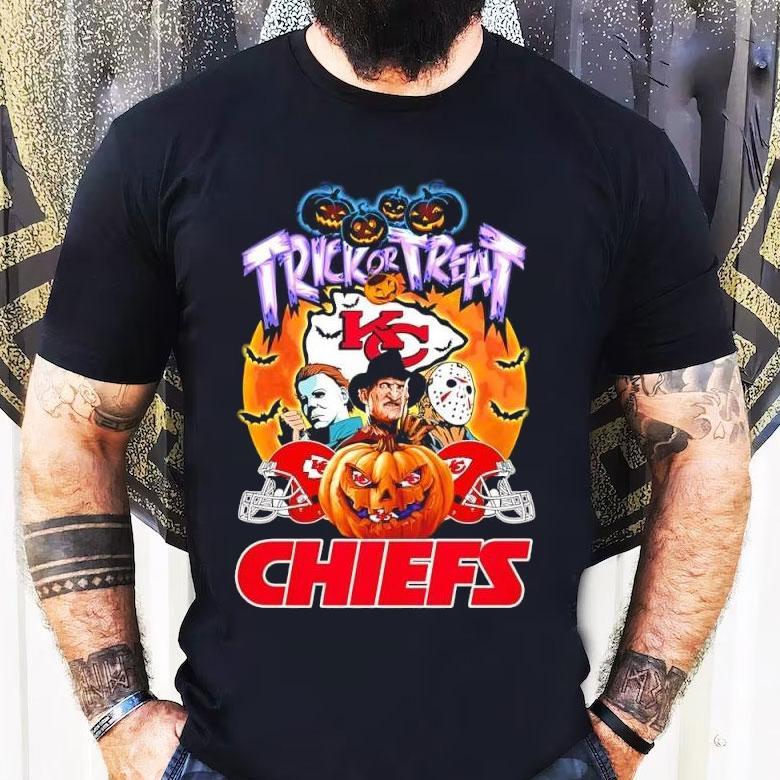 Kansas City Chiefs Michael Myers Freddy Krueger Jason Voorhees Trick Or Treat Halloween Logo Shirt Kansas City Chiefs Michael Myers Freddy Krueger Jason Voorhees Trick Or Treat Halloween Logo Shirt