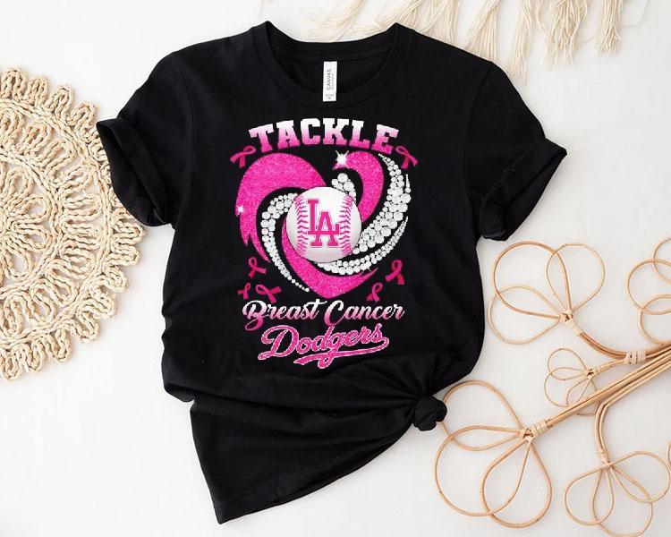 Los Angeles Dodgers Breast Cancer Awareness Tackle Heart Shirt Los Angeles Dodgers Breast Cancer Awareness Tackle Heart Shirt