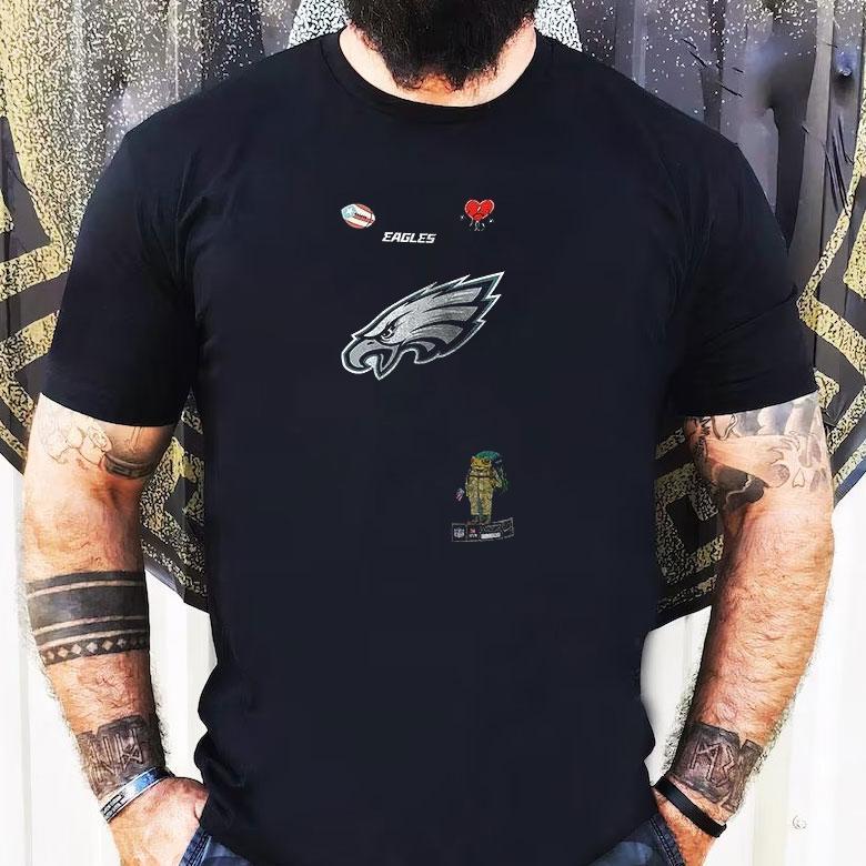 Philadelphia Eagles X Bad Bunny Super Bowl Benito Heart Mascot Signature Shirt Philadelphia Eagles X Bad Bunny Super Bowl Benito Heart Mascot Signature Shirt
