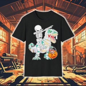 Skeleton Riding Dancing Dab Dinosaur Trex Halloween Shirt