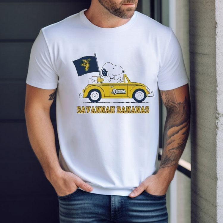Snoopy And Woodstock The Peanuts Driving Car Savannah Bananas Volkswagen Beetle Shirt Snoopy And Woodstock The Peanuts Driving Car Savannah Bananas Volkswagen Beetle Shirt