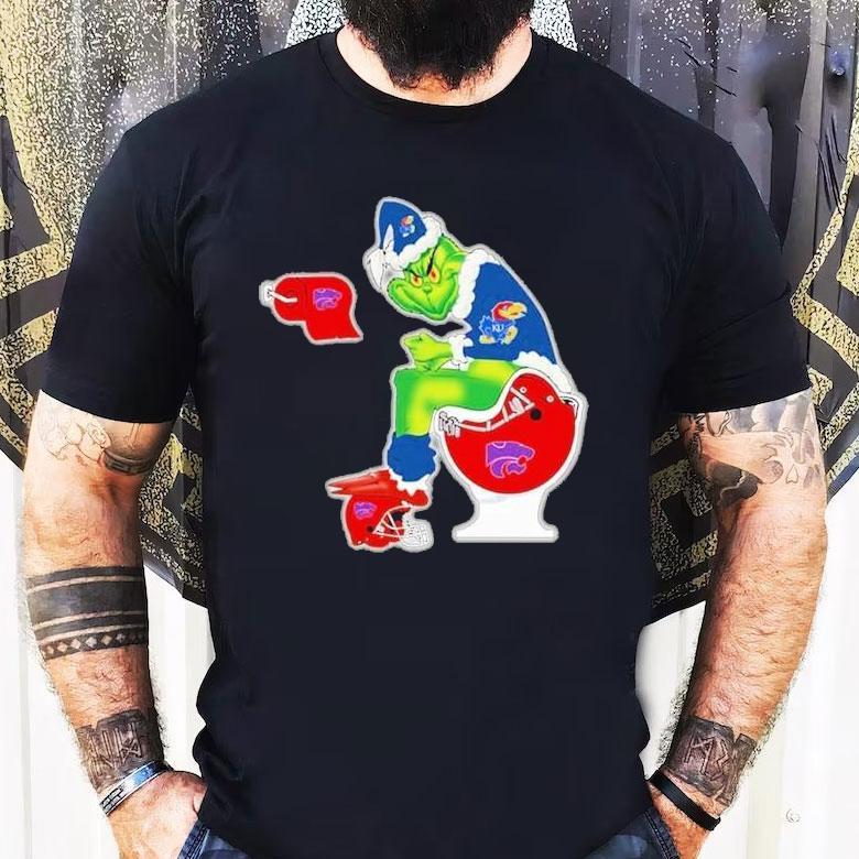 The Grinch Kansas Jayhawks Sitting On Toilet Kansas State Wildcats Xmas Holiday Christmas Shirt The Grinch Kansas Jayhawks Sitting On Toilet Kansas State Wildcats Xmas Holiday Christmas Shirt