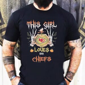 This Girl Loves Her Kansas City Chiefs Skeleton Heart Hands Halloween Shirt
