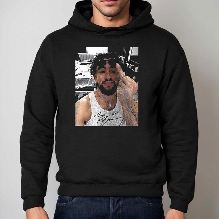 Bad Bunny Middle Finger Photo Signature Shirt Bad Bunny Middle Finger Photo Signature Shirt