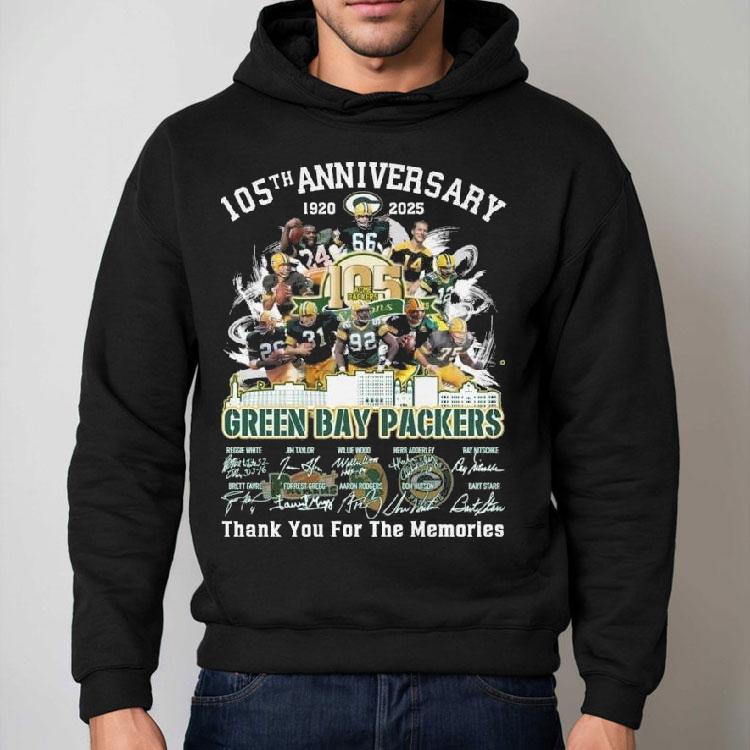 Green Bay Packers 105th Anniversary 1920-2025 Skyline Signatures Thank You For The Memories Shirt Green Bay Packers 105th Anniversary 1920-2025 Skyline Signatures Thank You For The Memories Shirt