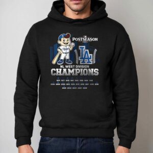 Los Angeles Dodgers 2025 Nl West Champions Name Roster Mascot Shirt 2 Los Angeles Dodgers Nl West Champions Name Roster Masco Hoodie