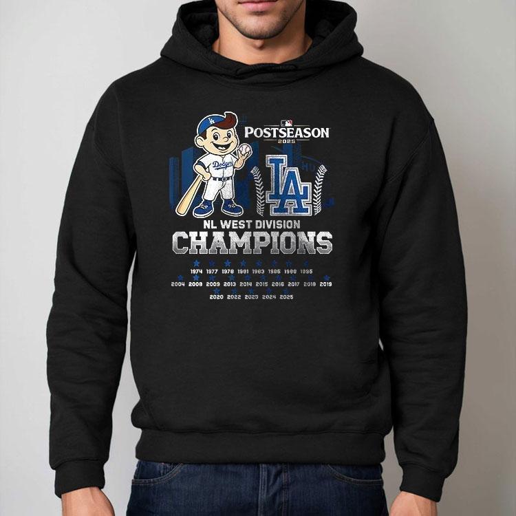 Los Angeles Dodgers 2025 Nl West Champions Name Roster Mascot Shirt Los Angeles Dodgers 2025 Nl West Champions Name Roster Mascot Shirt