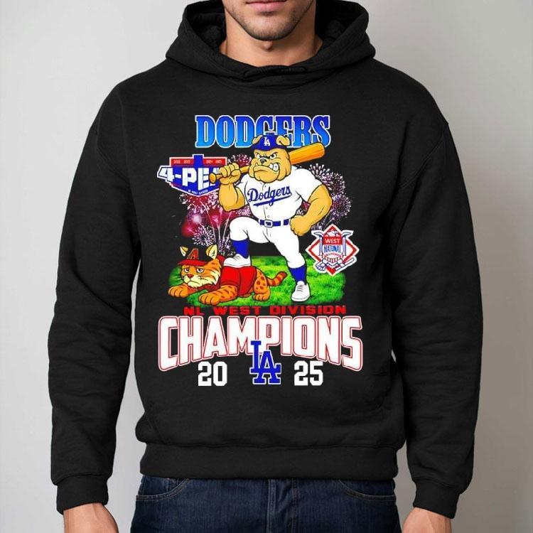 Los Angeles Dodgers 2025 Nl West Division Champions Mascots Bulldog And A Cat Shirt Los Angeles Dodgers 2025 Nl West Division Champions Mascots Bulldog And A Cat Shirt