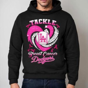 Los Angeles Dodgers Breast Cancer Awareness Tackle Heart Shirt 2 Los Angeles Dodgers Breast Cancer Awareness Tackle Hear Hoodie