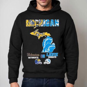 Michigan Sports Michigan Wolverines On Saturdays X Detroit Lions On Sundays State Of Mascot Shirt 2 Michigan Sports Michigan Wolverines On Saturdays X Detroit Lions On Sundays State Of Masco Hoodie