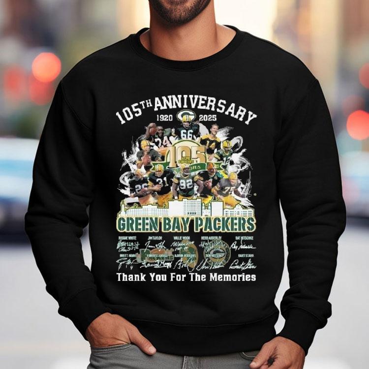 Green Bay Packers 105th Anniversary 1920-2025 Skyline Signatures Thank You For The Memories Shirt Green Bay Packers 105th Anniversary 1920-2025 Skyline Signatures Thank You For The Memories Shirt