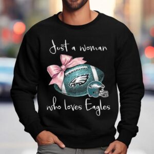 Just A Woman Who Loves Philadelphia Eagles Pink Bow Sweatshirt